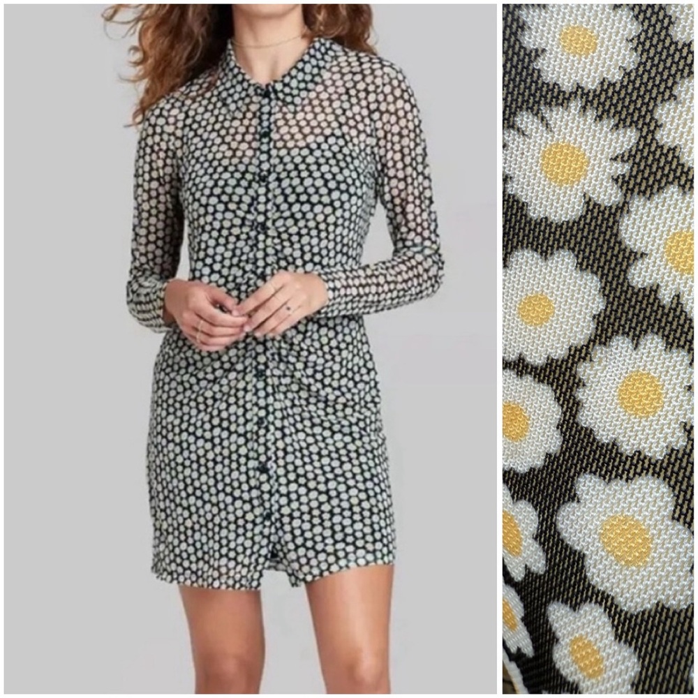 Wild Fable Black and White Mini Daisy Sheer Shirt Dress XXL